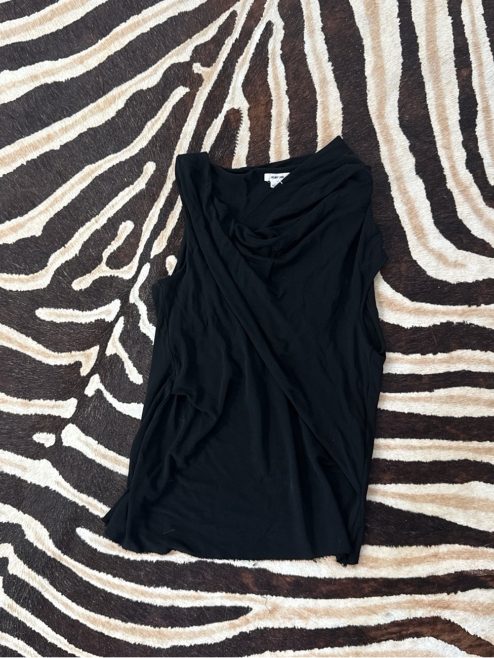 Helmut Lang Black Sleeveless Draped Cowl Neck Top